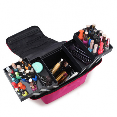 4 Trays Professional Cosmetic Storage Organizer Box Iridescent Lady Makeup Bag