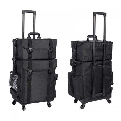 custom logo nylon rolling travel trolley 2 in 1 cosmetic storage cosmetic case with 8 drawers