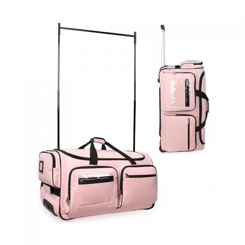 Dance bag with hangers-medium pink travel bag with rollers